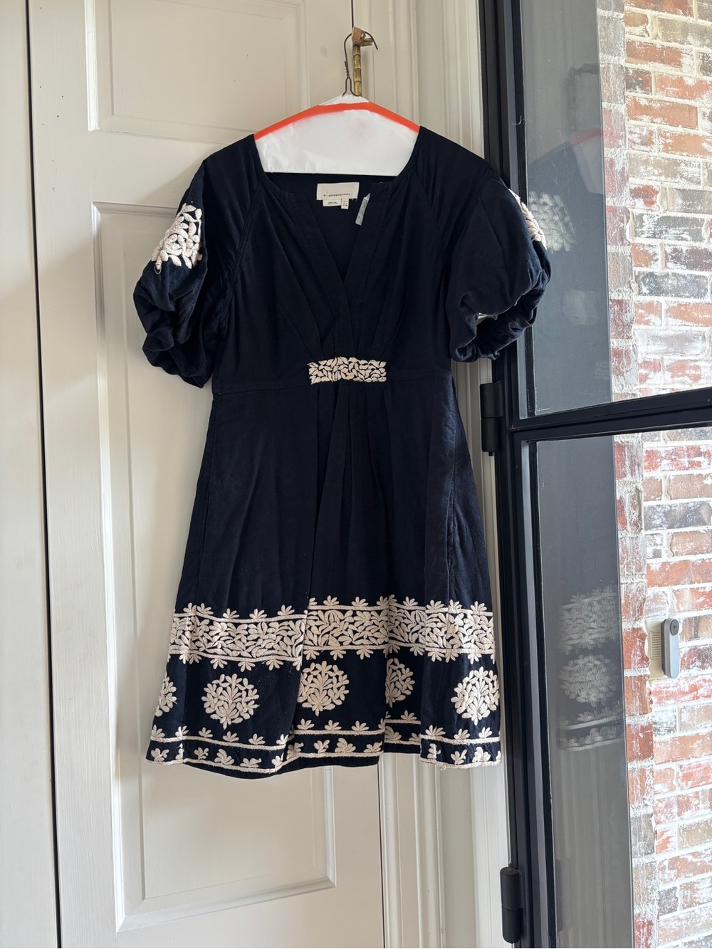 Anthropologie Black Dress with White Floral Embroidery